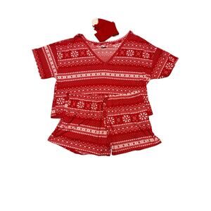 Abound Fair Isle Christmas Pajama Set L Red Top Shorts And Socks Stretch Comfy